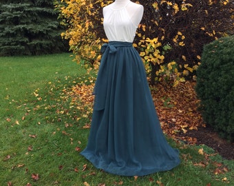 MOSS Chiffon Maxi Skirt, Bridesmaid Skirt, Any Size , Any Length, Any Color. Sash Is Additional Charge.