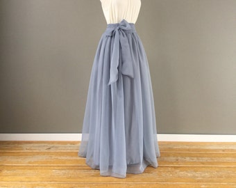 PLATINUM Chiffon Bridesmaid Maxi Skirt, Any Size, Any Length, Any Color. SASH is additional charge.