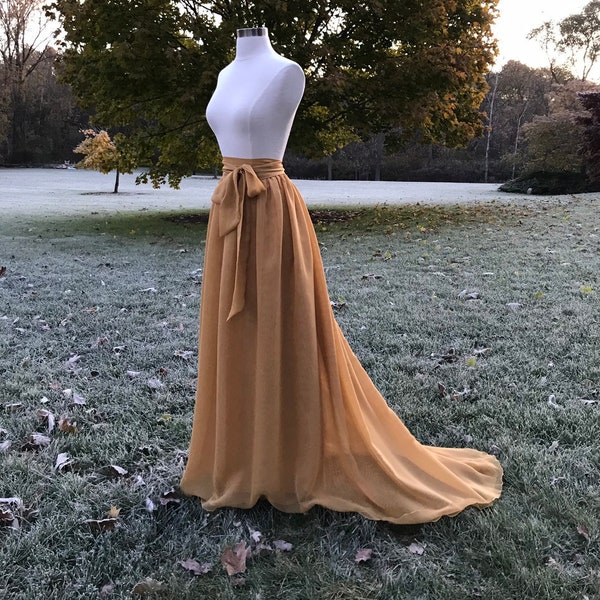 ANTIQUE GOLD chiffon skirt, any length and color Bridesmaid skirt, floor length with train chiffon skirt, SASH is additional charge