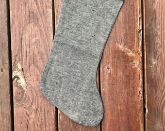 Grey linen Christmas stocking, READY TO SHIP- grey textured linen