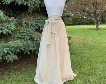 CASHMERE (color) Chiffon Maxi Skirt, Bridesmaid Skirt, Any Size , Any Length, Any Color. Sash Is Additional Charge.