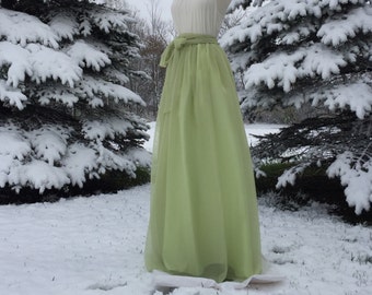 KIWI Chiffon Maxi Skirt, Bridesmaid Skirt, Any Size , Any Length, Any Color. Sash Is Additional Charge.