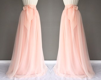 WINTER MELON Chiffon Maxi Skirt, Bridesmaid Skirt, Any Size , Any Length, Any Color. Sash Is Additional Charge.