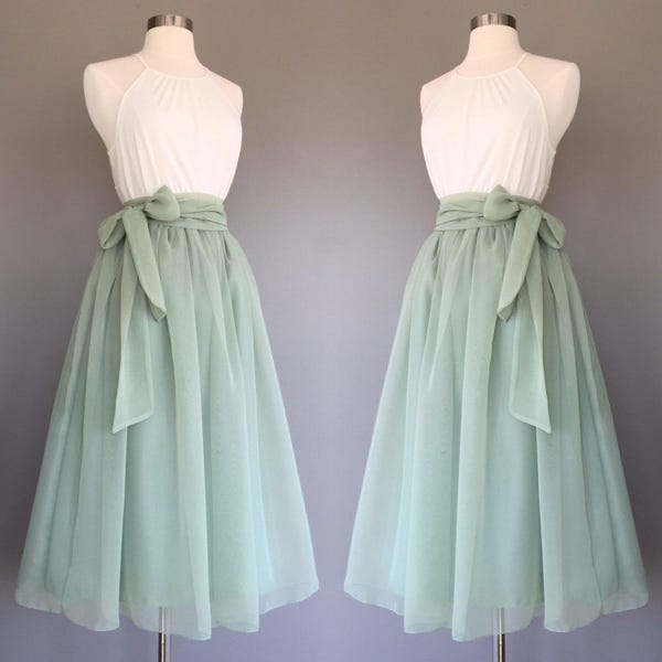 SAGE GREEN Chiffon Skirt, Any Size, Any Length, Any Color, SASH is additional charge