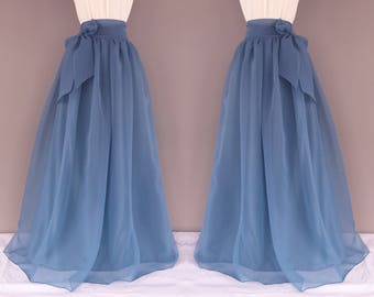 BLUESTONE Chiffon Maxi Skirt, Bridesmaid Skirt, Any Size , Any Length, Any Color. Sash Is Additional Charge.