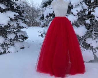 RED Tulle Maxi Skirt, Adult Tutu, Any Size, Any Length, Any Color