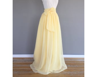 CANARY Chiffon Maxi Skirt, Bridesmaid Skirt, Any Size , Any Length, Any Color. Sash Is Additional Charge.