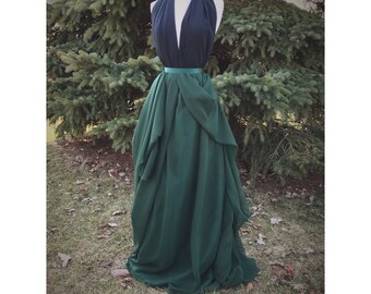 Asymmetrical bridal skirt, emerald green chiffon maxi skirt, wedding dress