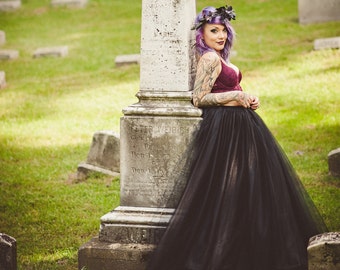 Black tulle skirt, floor length tulle skirt, adult tulle skirt, ANY COLOR