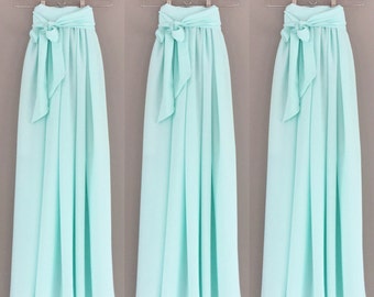 MINT Georgette Maxi Skirt, Bridesmaid Skirt, Any Size , Any Length, Any Color. Sash Is Additional Charge.