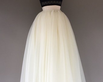 Floor length tulle skirt, ivory tulle skirt, adult tutu,  ivory wedding dress, tea length skirt, ANY COLOR