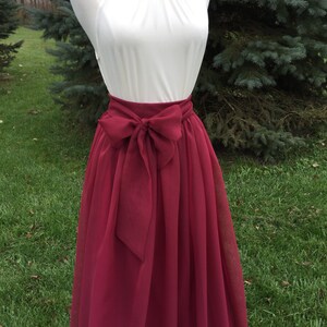 ULTRA BURGUNDY Chiffon Maxi Skirt, Bridesmaid Skirt, Any Size , Any Length, Any Color. Sash Is Additional Charge. image 2
