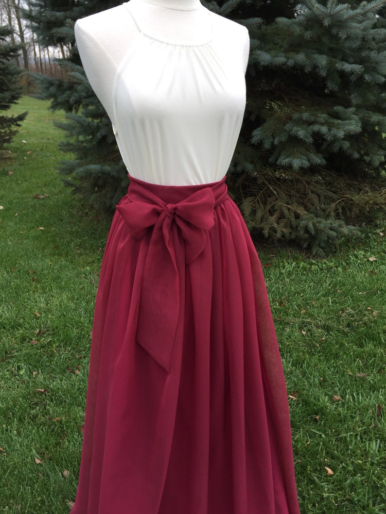 ULTRA BURGUNDY Chiffon Maxi Skirt, Bridesmaid Skirt, Any Size , Any Length, Any Color. Sash Is Additional Charge. image 2