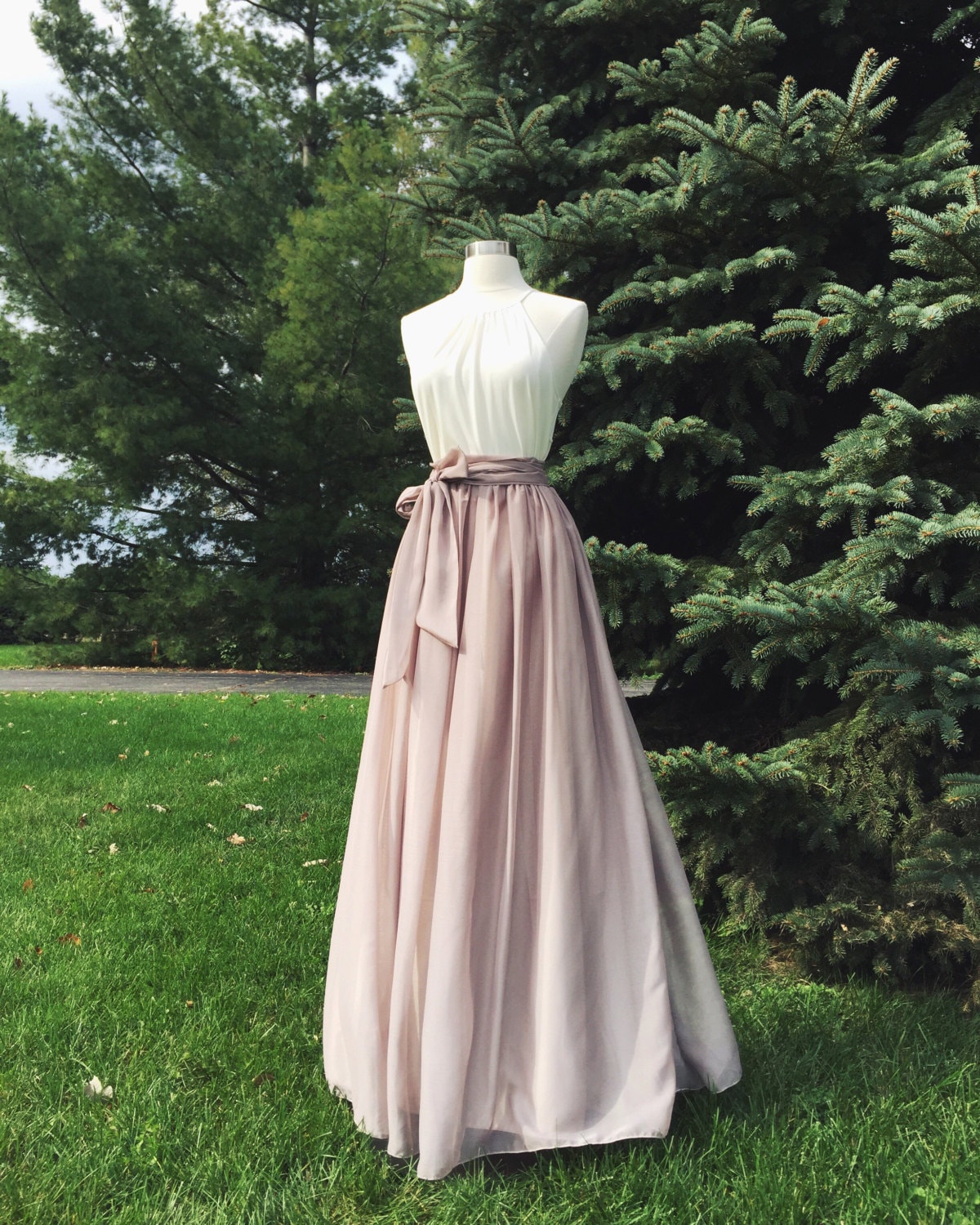 CHAMPAGNE Chiffon Maxi Skirt Bridesmaid ...