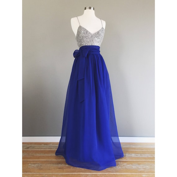 royal blue chiffon maxi skirt