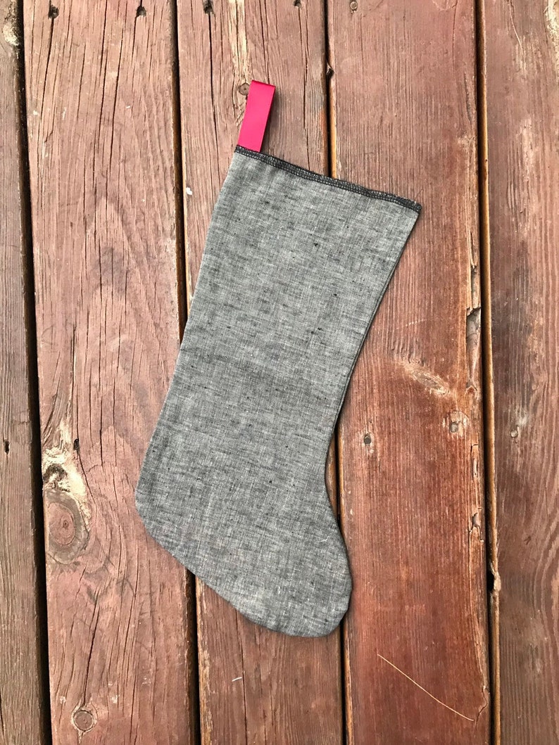 Grey linen Christmas stocking, READY TO SHIP grey textured linen Bild 1