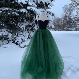 Green tulle top maxi dress