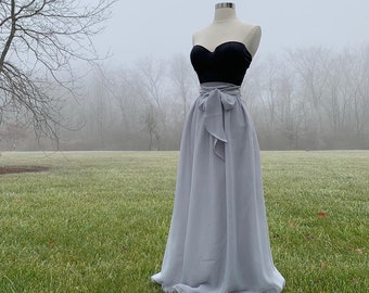 SILVER Double Chiffon Maxi Skirt, Bridesmaid Skirt, Any Size , Any Length, Any Color. Sash Is Additional Charge.