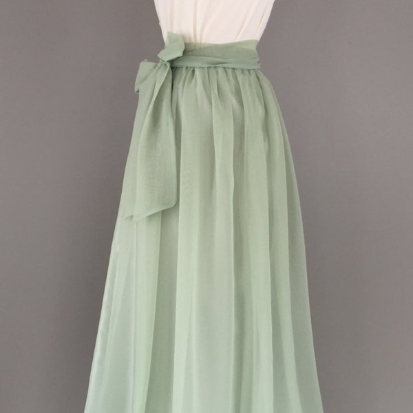 SAGE Green Chiffon Maxi Skirt, Bridesmaid Skirt, Any Size , Any Length, Any Color. Sash Is Additional Charge.