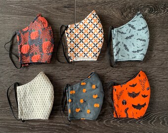Cotton fitted face masks, fall/ Halloween patterns. Face covering MADE IN USA