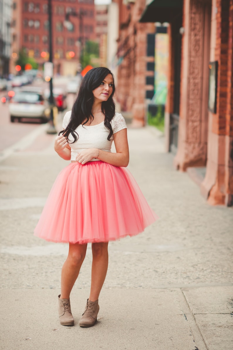 coral tulle table skirt