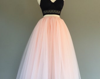 TWO TONED (blush & ivory) Tulle Skirt, Any Length, Any Size, Any Color