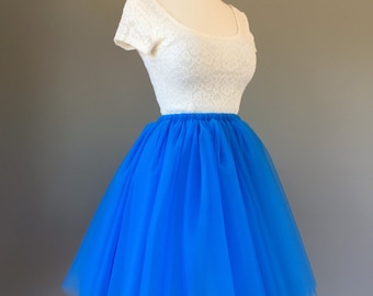 NEON BLUE Tulle Skirt, Adult Tutu, Any Size, Any Length, Any Color