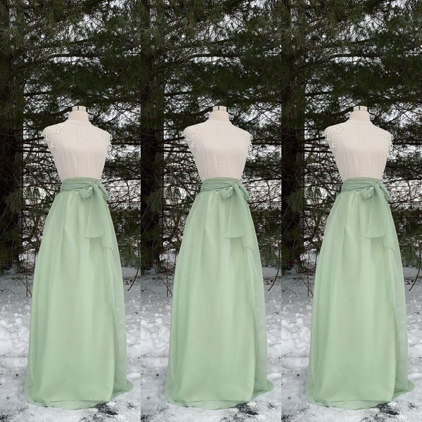 SAGE Green Chiffon Maxi Skirt, Bridesmaid Skirt, Any Size , Any Length, Any Color. Sash Is Additional Charge.