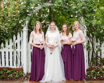 PLUM Georgette Maxi Skirt, Bridesmaid Skirt, Any Size , Any Length, Any Color. Sash Is Additional Charge.