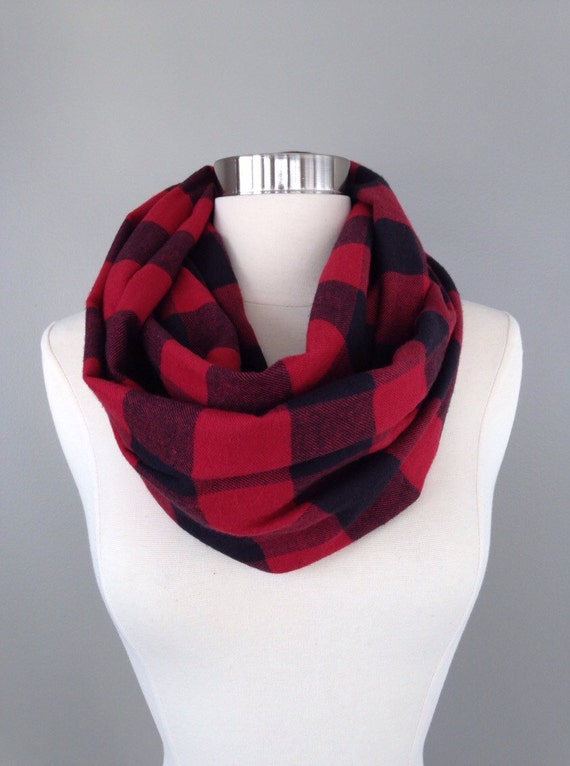 Sale Buffalo plaid flannel infinity scarf-tartan red black | Etsy