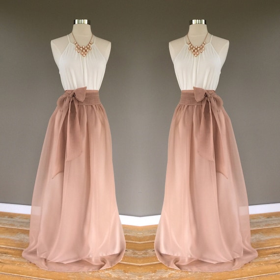 PECAN Chiffon Skirt Bridesmaid Maxi Skirt Floor Length Tea | Etsy