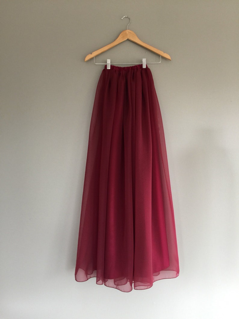 ULTRA BURGUNDY Chiffon Maxi Skirt, Bridesmaid Skirt, Any Size , Any Length, Any Color. Sash Is Additional Charge. image 3