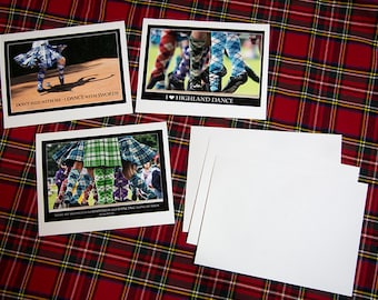 Highland Dance Photo Notecards, Variety Set of 3 original Photographs of Highland Dancers with inspirational quotes.