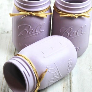 Lavender painted mason jars, Purple table centerpiece decor, Shabby chic birthday party decorations, Boho baby shower supplies