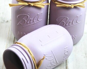 Lavender painted mason jars, Purple table centerpiece decor, Shabby chic birthday party decorations, Boho baby shower supplies
