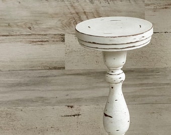 Distressed wood candle holder, Antique white & brown pillar candle holders, Rustic farmhouse living room mantel home decor