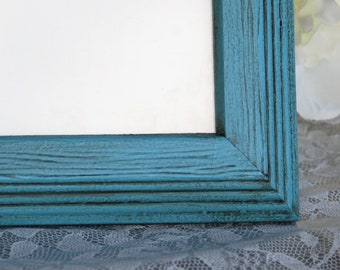 Aqua blue wood photo frame, Wooden nursery wall gallery picture frames, Boho chic teen bedroom decor, Gift ideas