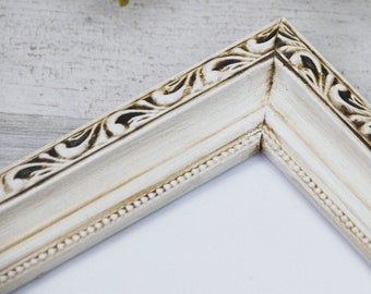 Shabby cream wood diploma frames, Ornate antique white document frame, Cottage chic home office certificate wall decor, Graduation gift