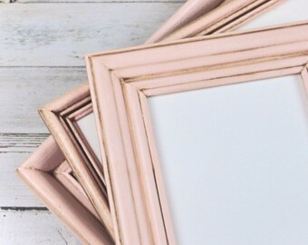 Blush pink picture frames, Shabby farmhouse chic wood photo frame set, Baby girl nursery wall gallery, Vintage style bedroom home decor