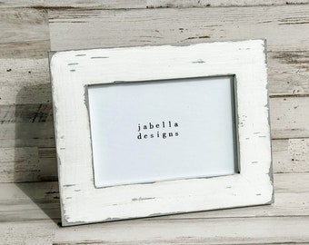 Distressed white & gray wood picture frame, Wooden photo frame, Coastal farmhouse 4x6 table frames, Neutral beach house home decor