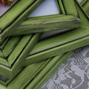 Wood picture frame set, Green wooden vintage photo frames, Country kids playroom wall collage gallery decor