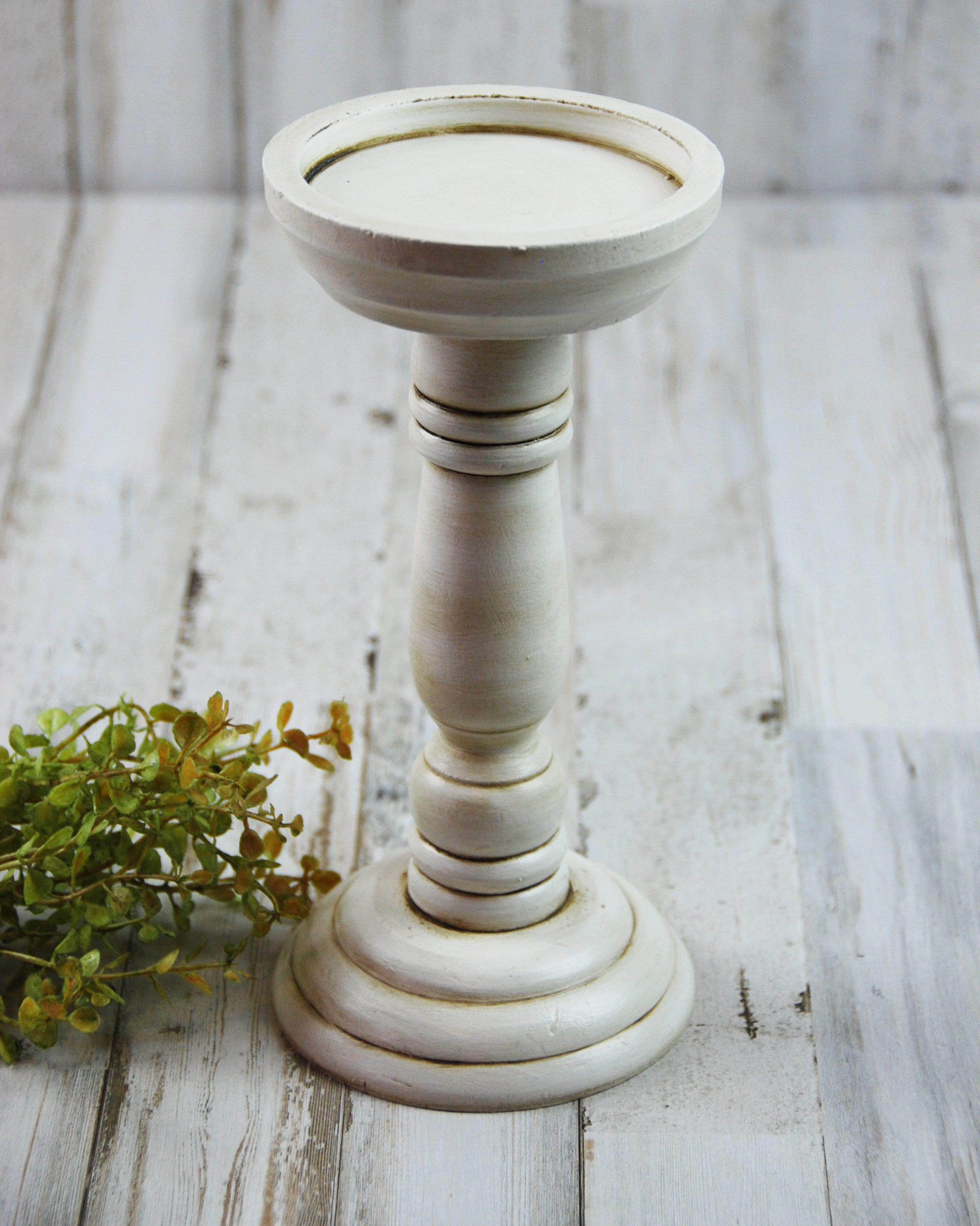 Country Farmhouse Antique White Candle Holder Wooden Pillar Etsy