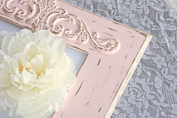Distressed pink & gold 8x10 wood photo frame, Wooden gallery picture frames, Shabby chic princess nursery decor, Baby girl shower gift ideas Il_570xn