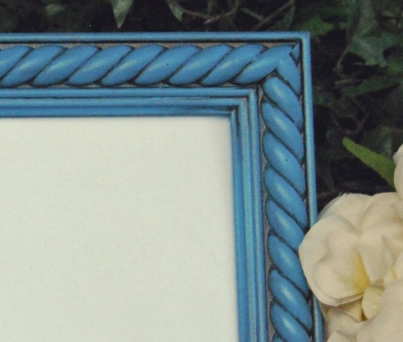 Wooden navy blue rope picture frame, Coastal 5x7 wood photo frames ...