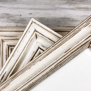Rustic picture frame set, Antique white & brown distressed wood frames, Custom vintage wall collage gallery, Farmhouse home decor