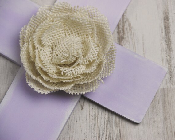 Lavender & ivory burlap wooden cross, Painted embellished wall crosses, Purple girls room wall gallery, Boho chic nursery decor, Gift ideas Il_570xn