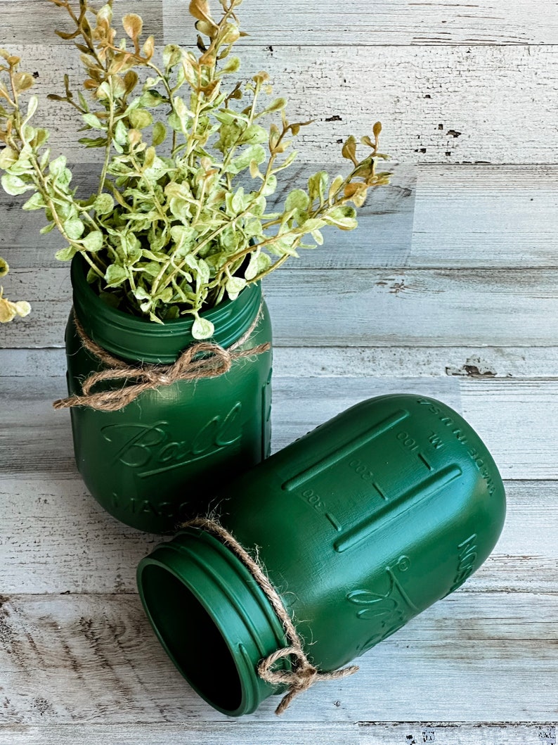Forest Green Mason Jars Cottagecore Painted Mason Jar Set Etsy