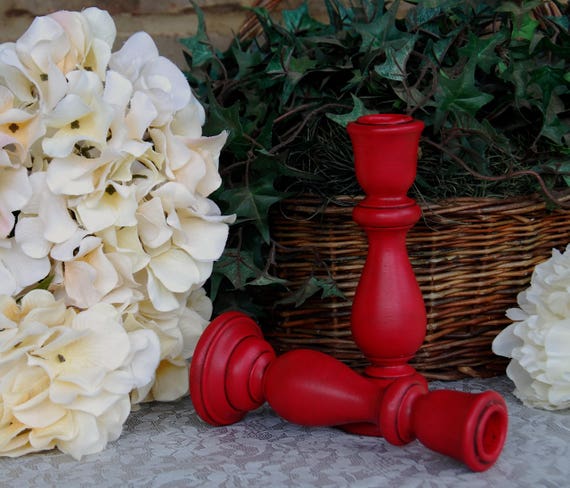 Barn red wood candlesticks, Wooden taper candle holder set, Dining room holiday table decorations, Rustic country farmhouse Christmas decor Il_570xn