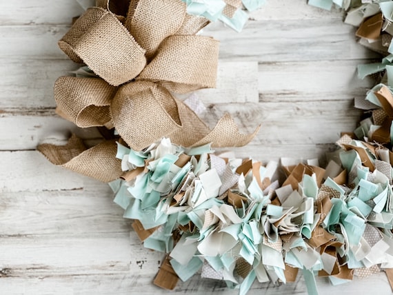 Robin’s egg blue wreath, Shabby farmhouse chic fabric wreaths, Front door wreath home decor, Spring wreath decorations & gift ideas Il_570xn