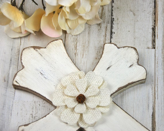 Farmhouse Distressed Wooden Wall Cross Antique White Brown